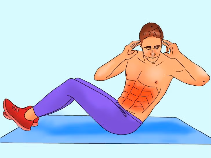 8. Gập bụng vòng tròn: Để thực hiện, hãy bắt đầu như bất kỳ động tác gập bụng thông thường nào, nhưng thay vì quay xuống sau khi bạn đã vặn người sang một bên, hãy ngay lập tức vặn người sang bên kia và ngay sau đó quay trở lại mặt đất. Thực hiện 50 giây và sau đó nghỉ 10 giây.