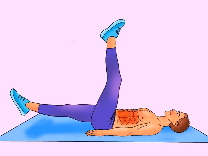 7. Hạ chân đơn: Nằm thẳng trên mặt đất, đưa chân lên cao - như thể bạn đang thực hiện động tác nâng chân thông thường - và bắt đầu hạ chân xuống luân phiên. Thực trong 50 giây và nghỉ 10 giây.