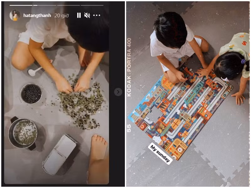 Các nhóc tì nhà Tăng Thanh Hà có thể tự chơi với nhau. Dịp Trung thu, Richard và Chloe cùng chơi trò Tấm - Cám nhặt đỗ.