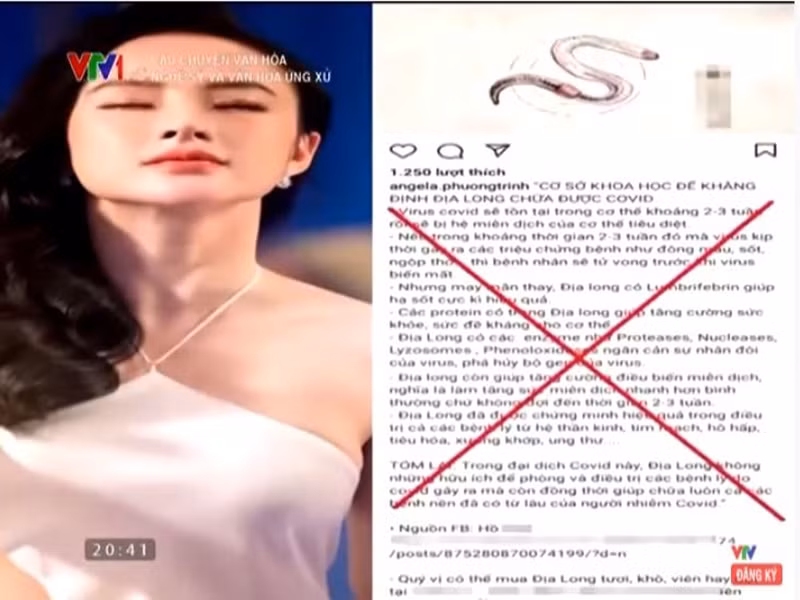 Angela Phương Trinh bị VTV điểm tên trên sóng vì lùm xùm đưa tin giun đất chữa COVID-19 trên mạng xã hội. Về phía Angela Phương Trinh từng thừa nhận, cô sai và xin rút kinh nghiệm.