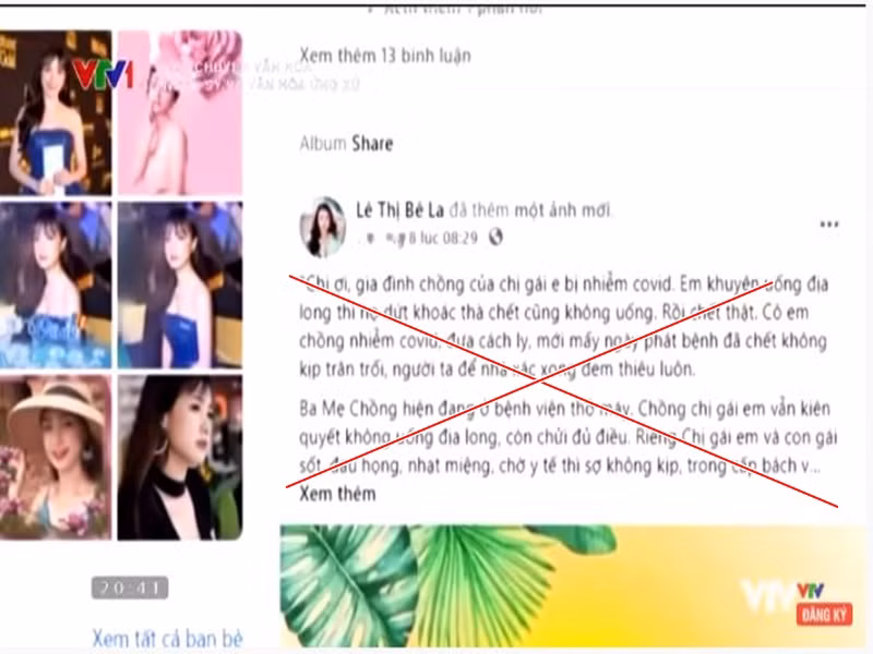 Tương tự, diễn viên Lê Bê La cũng bị VTV nhắc đến vì bất chấp dư luận để đăng tin giun đất chữa COVID-19.