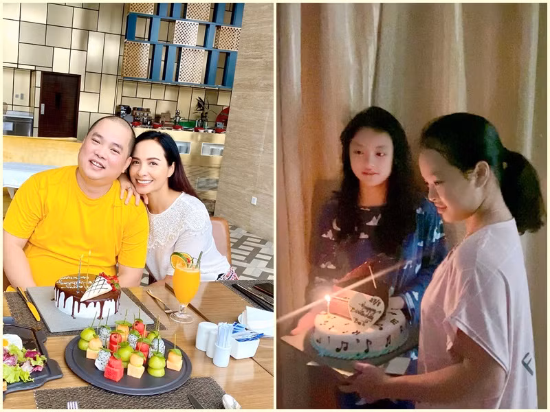 Dù ở nơi xa nhưng Thúy Hạnh vẫn cố gắng duy trì truyền thống chúc mừng sinh nhật vào sáng sớm. Cựu siêu mẫu lên ý tưởng rồi nhờ đầu bếp ở khách sạn chuẩn bị mọi thứ. Bé Suli và Suti chúc mừng sinh nhật ba rồi vào lớp học online.