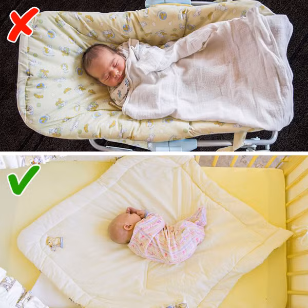 Chăn dày. Giống như đệm cũi và gối mềm, chăn quá dày không được khuyến khích dùng cho trẻ sơ sinh. Khả năng điều tiết thân nhiệt của trẻ chưa ổn định, những chiếc chăn có thể khiến chúng quá nóng.