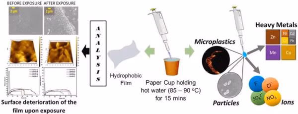Tháng 11/2020, nhóm nghiên cứu đến từ Viện Công nghệ Ấn Độ công bố kết quả nghiên cứu của mình về loại cốc giấy tiện lợi. Theo đó, khi cho nước tinh khiết nhiệt độ 85-90 độ C vào cốc 15 phút, họ phát hiện nước chứa hàng loại hạt vi nhựa kích thước 25.000 micron.