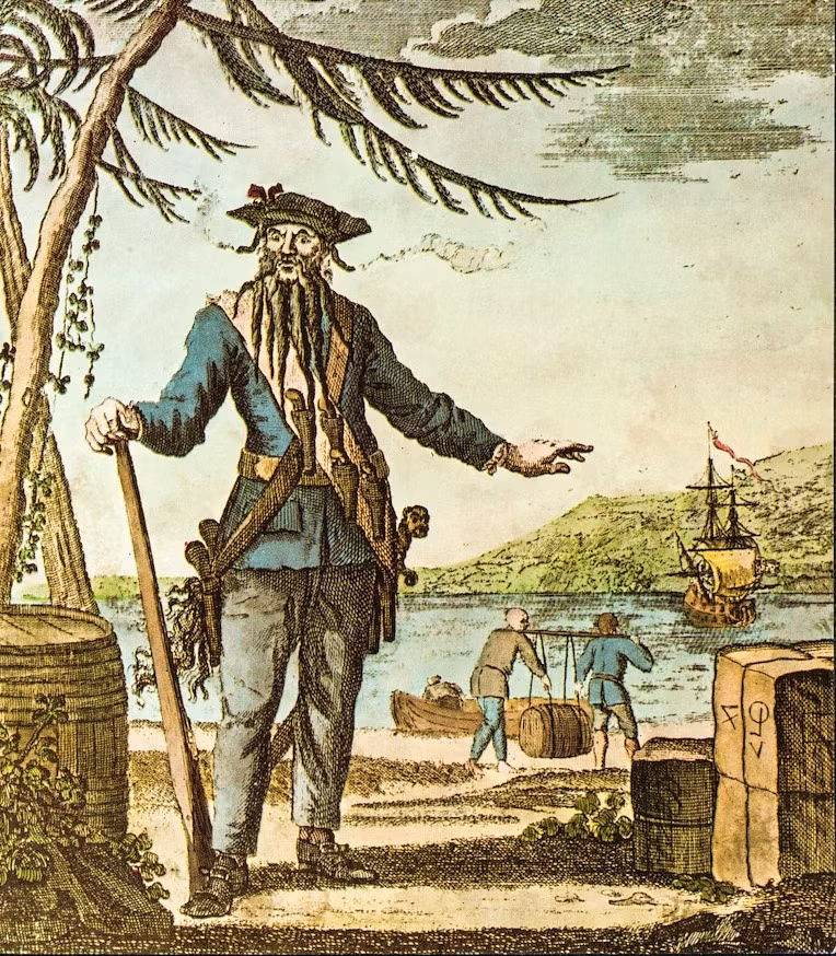 Biệt danh Râu đen (Black Beard) của Edward được cho là xuất phát từ việc gã cướp biển này có bộ râu dày, rậm, gần như bao phủ khắp gương mặt. Gã cũng lấy cái tên Râu đen để đặt tên cho băng đảng do y cầm đầu. Ảnh: worldhistory.