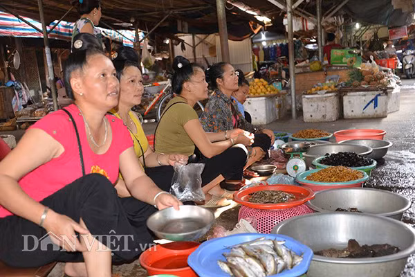 Người bán hàng trong chợ nông sản Mường Lò chủ yếu là phụ nữ, với nhiều bản sắc dân tộc khác nhau.
