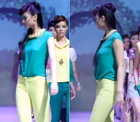 Hồng Quế không mặc nội y trình diễn trong show thời trang công sở.