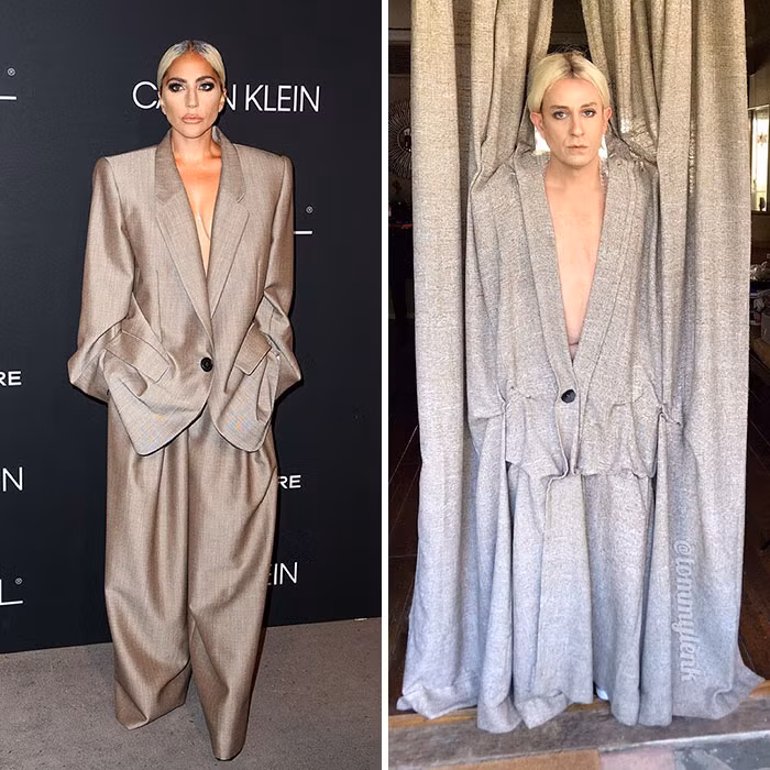 Bộ cánh thời trang của Lady Gaga được sáng tạo từ rèm cửa.