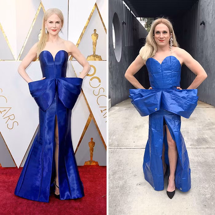 Nam diễn viên hài hước chế tạo chiếc váy giống thiết kế thời trang của Nicole Kidman trên thảm đỏ.