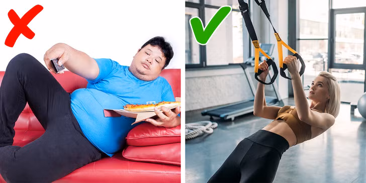 9. Thiếu tập luyện: Tập luyện chăm chỉ sẽ làm tăng khối lượng cơ bắp, giảm khối lượng chất béo, đồng thời làm quá trình trao đổi chất trong cơ thể diễn ra nhanh hơn. Nếu cứ lười tập, bạn sẽ chẳng bao giờ có được sở hữu vóc dáng thon gọn. Ảnh: BS. 