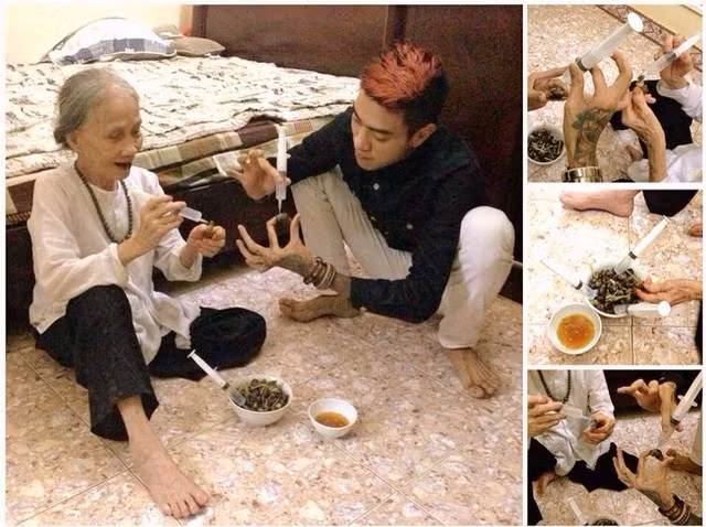 Thêm một nhân vật khác thường xuất hiện trong ảnh chế của Giang Popper là bà ngoại. Dù đã già nhưng bà ngoại cũng không ngại "nghịch" cùng cháu trai, giúp những bức ảnh của Giang Popper thêm phần "bá đạo".