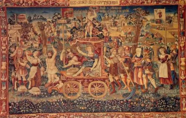 7. Tấm thảm Triumph's Summer: Một tấm thảm từ năm 1538 ở Bruges, Bỉ miêu tả các đối tượng giống UFO bay trên bầu trời.