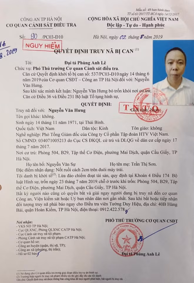 Truy na Pho TGD Cty Tap doan HTV VN lua dao tien ti