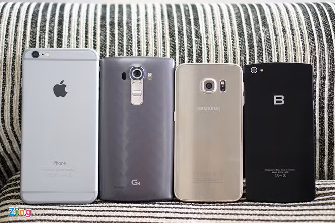 Mặt lưng của Bphone và iPhone đơn giản, điểm nhấn nằm ở logo. Mặt lưng của G4 và Galaxy S6 Edge có điểm nhấn ở cụm camera.