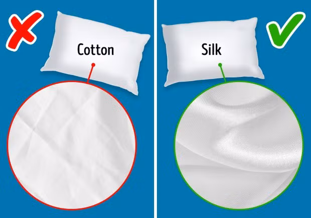 Sử dụng vỏ gối lụa thay vì cotton: Nếp nhăn có thể xuất hiện trong lúc bạn ngủ, vì vậy, hãy sử dụng vỏ gối làm từ lụa để không tiếp tay cho quá trình hình thành nếp nhăn sớm.