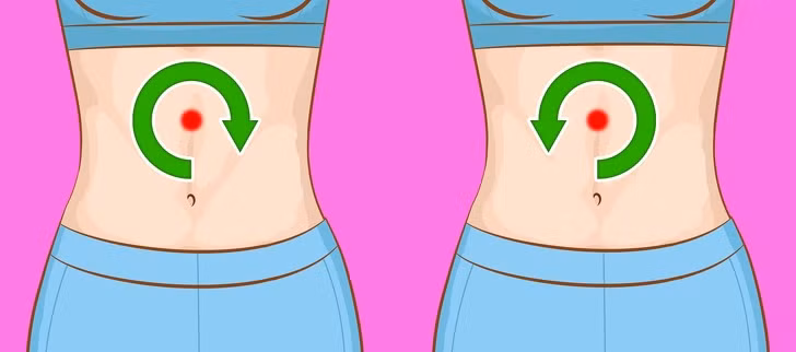 Thoát khỏi đầy hơi: Tìm điểm chính giữa bụng để đặt 4 đốt ngón tay phía trên rốn. Massage điểm này trong 2-3 phút theo chiều kim đồng hồ và thực hiện tương tự với chiều ngược lại.