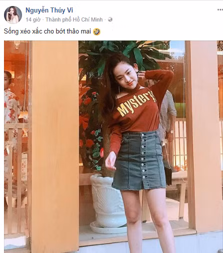 Trước đó, có vẻ như bị quá nhiều fan của nữ diễn viên "Thiên mệnh anh hùng" chỉ trích nên cô gái Cà Mau cũng không ngại đáp trả bằng giọng điệu xấc lược: "Định viết caption sâu sắc mà thôi mấy đứa anti mình đầu nó ngu lắm chắc tụi nó không hiểu đâu. Thật sự các bạn ngốc lắm luôn á, quan tâm tiếp đi và đừng bao giờ dừng". Thúy Vi cũng không quên để lại lời mỉa mai đầy ẩn ý: “Sống xéo xắc cho bớt thảo mai”.