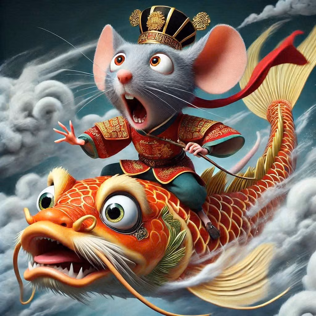 Tạo ảnh bằng AI đang dần trở nên phổ biến, thu hút sự quan tâm của nhiều người. Táo quân tuổi Tý biểu cảm đầy hào hứng như lần đầu tiên sắm vai "ông Công". Đường đến Thiên Cung như một trải nghiệm đầy choáng ngợp. Ảnh: AI Creat by F/tuanpm69