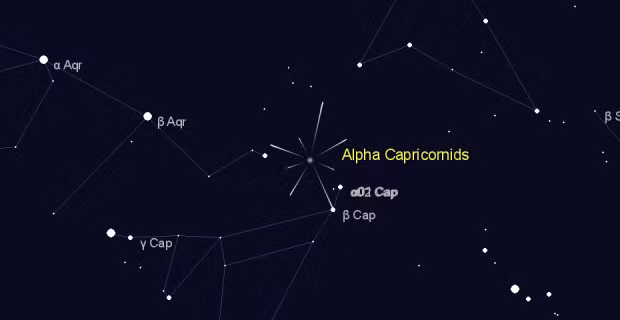 Alpha Capricornids là một trận mưa sao băng diễn ra sớm nhất là vào ngày 7/7 và kéo dài cho đến khoảng ngày 15/8. Trận mưa sao băng này được nhà thiên văn học người Hungary Miklos von Konkoly-Thege phát hiện vào năm 1871. Trận mưa sao băng này có các thiên thạch không thường xuyên nhưng tương đối sáng, với một số quả cầu lửa. Thiên thể mẹ là sao chổi 169P/NEAT. Bạn nên nhìn về phía bầu trời phía tây nam nếu mặt trăng ở trên đường chân trời khi xem. Ảnh AMS