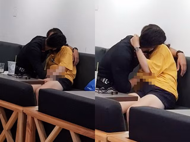 Lợi dụng lúc vắng người, không có ai chú ý, cặp đôi này liên tục có những hành động ôm ấp, hôn, sờ soạng nhau.