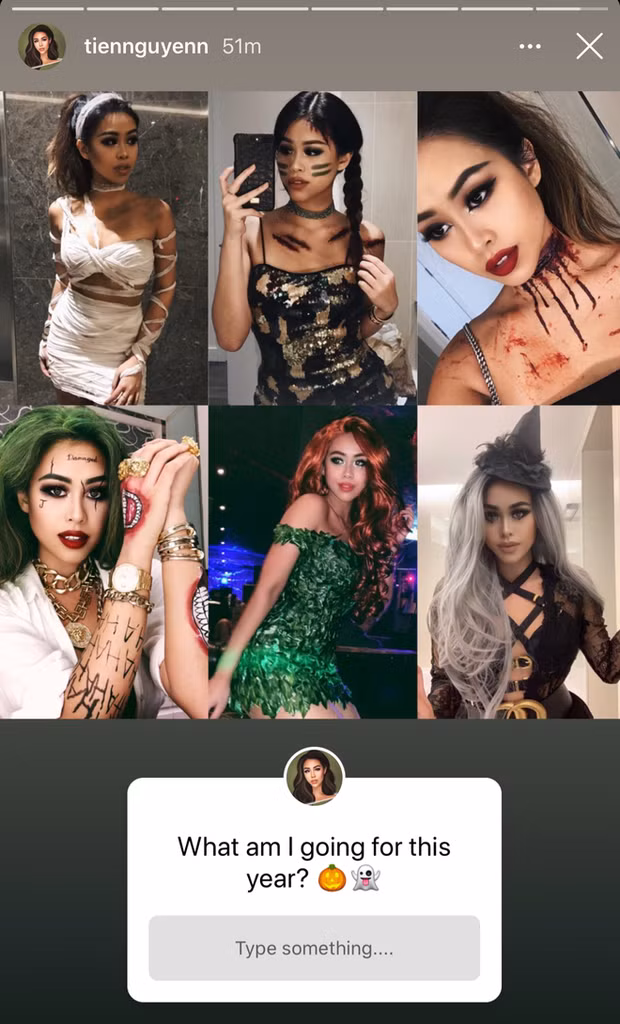 Mới đây, gia nhập cuộc đua hóa trang mùa Halloween 2020, rich kid Tiên Nguyễn vừa đăng tải lại một loạt hình ảnh của chính mình vào Halloween các năm trước.