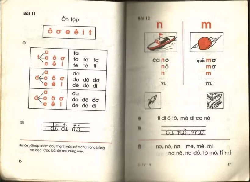 Sách giáo khoa Tiếng Việt lớp 1 xưa sử dụng hình ảnh đơn giản, dễ hiểu hơn.