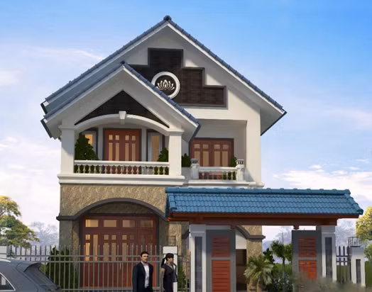 Nhà 2 tầng mái thái có sự cách tân lớn nhưng vẫn giữ được các chi tiết thiết kế truyền thống vốn có. Ảnh: 10nhadep.