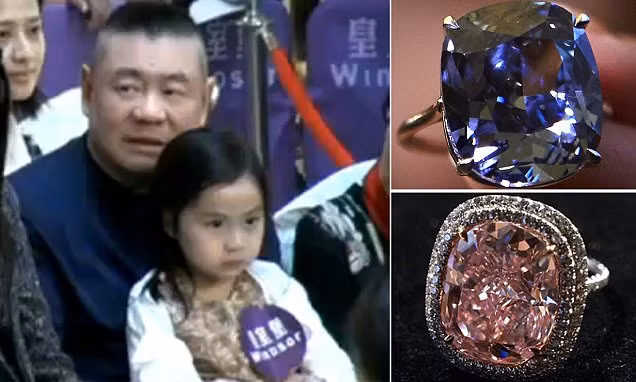 Tỷ phú Joseph Lau mạnh tay chi 48,4 triệu USD để mua viên kim cương đắt nhất thế giới Blue Moon tặng cho cô con gái út 7 tuổi của mình. Ảnh: Logbaby.