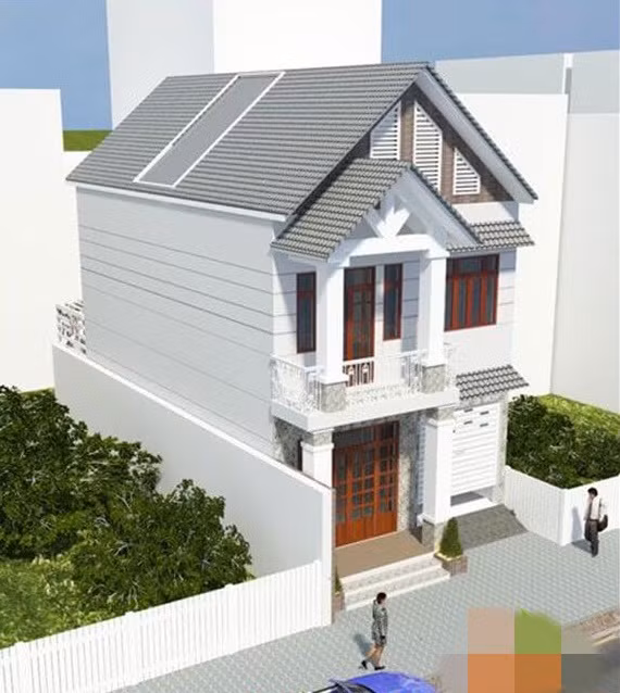 Nhà 2 tầng lợp ngói, thiết kế khoảng lợp tôn trắng giúp ngôi nhà sáng hơn. Ảnh: Maunhadep.