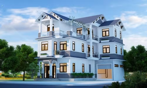 Biệt thự 4 phòng ngủ pha trộn giữa 2 phong cách cổ điển và hiện đại. Ảnh: Nhaphucdecor.