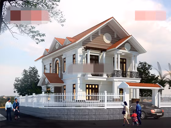 Nhà 2 tầng bắt mắt với hệ thống mái thái cầu kì, tinh tế. Ảnh: Angcovat.