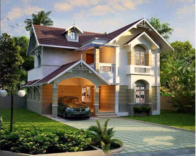 Thiết kế nhà vườn theo phong cách kiến trúc biệt thự cách tân kết hợp một số nét kiến trúc cổ điển. Ảnh: Nhadepktv.