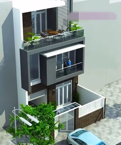 Nhà ống 3 tầng nổi bật với gạch ốp mặt tiền, làm tăng vẻ đẹp sang trọng. Ảnh: Thauxaydungdn.