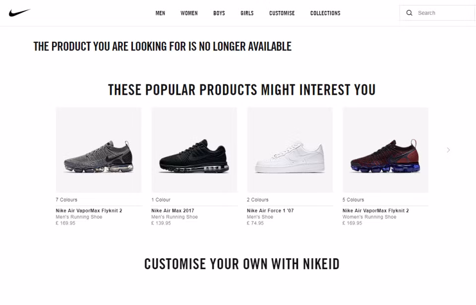 Hãng thời trang Nike cũng cháy hàng các bộ dụng cụ thể thao trên website chính thức. Ảnh: Thesun.
