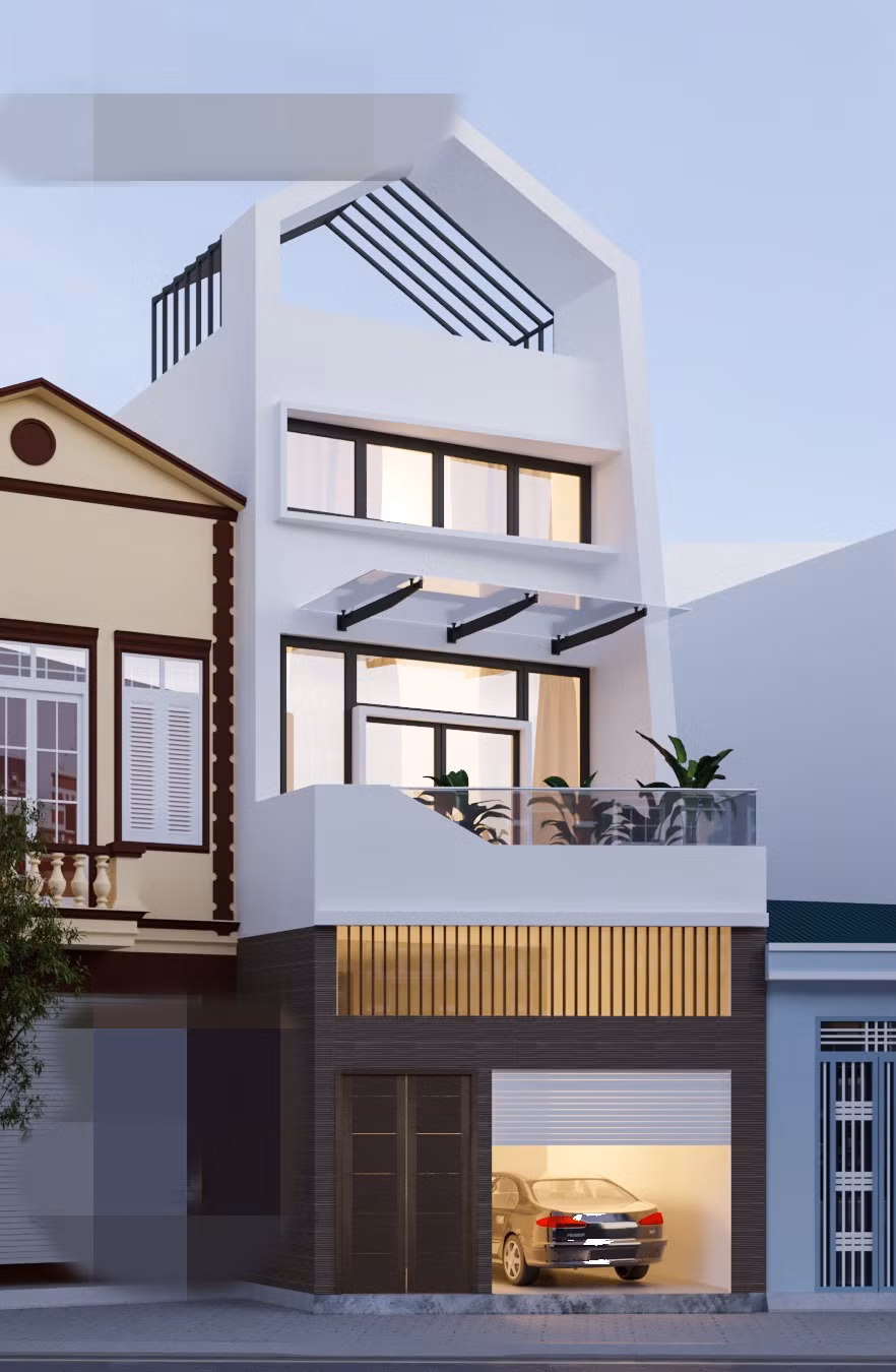 Tầng 1 của ngôi nhà được bố trí sang trọng với đá ốp cao cấp màu nâu. Cửa kính cách âm ở tầng 2, tầng 3 vừa đảm bảo tính thẩm mỹ vừa giúp không gian bên trong thông thoáng hơn. Ảnh: Arcviet.