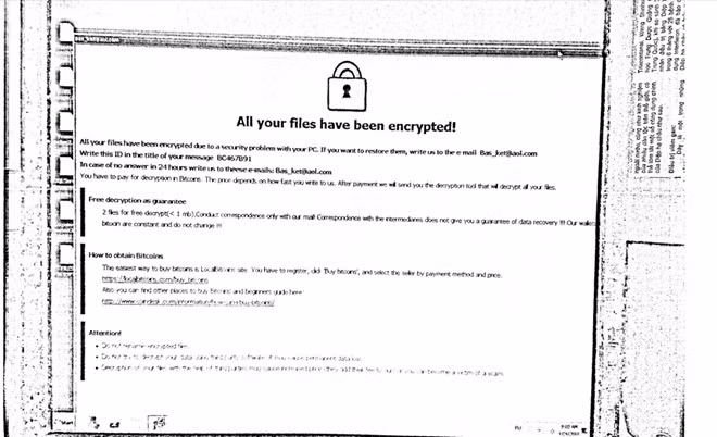 Hình ảnh hệ thống thông tin của Cảng Sài Gòn bị mã độc WannaCry tấn công khiến đơn vị không thể hoàn thành báo cáo tài chính đúng hạn.