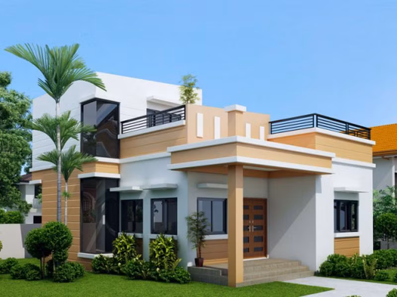 Thiết kế mái bằng có đặc trưng là một mái liền phủ toàn bộ mái nhà. Mái sử dụng chất liệu chủ yếu là bê tông. Ảnh: Angcovat.
