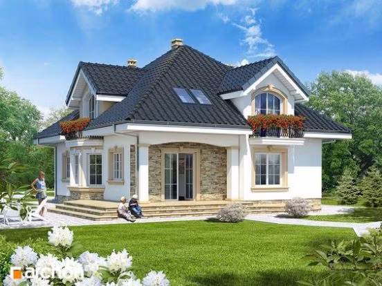 Nhà cấp 4 kiến trúc biệt thự nổi bật với cảnh quan thiên nhiên xanh ngắt. Ảnh: Nhadepsang.