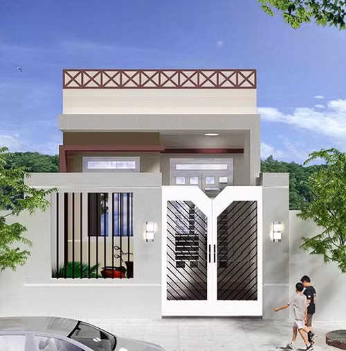 Nhà cấp 4 tận dụng tối đa tất cả diện tích đất, gác lửng được thiết kế cao với mái tôn dạng hình chóp có chức năng chống nóng hiệu quả. Ảnh: Internet.