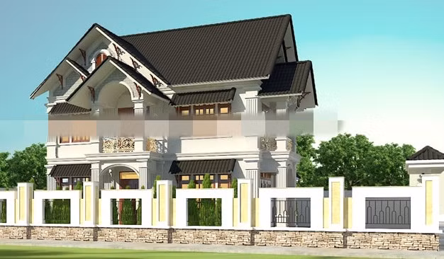 Biệt thự mái thái lựa chọn tông màu be làm chủ đạo, sử dụng khối kiến trúc nhẹ nhàng cân đối, không quá xa hoa nhưng đủ tinh tế. Ảnh: Maunhadep902.