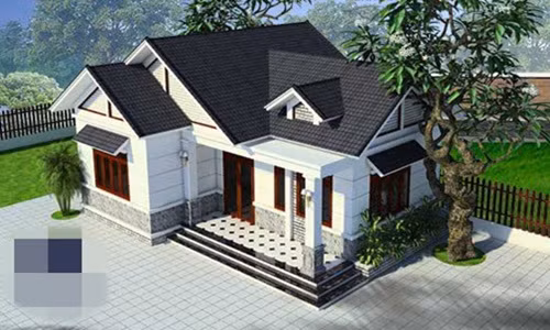 Ngôi nhà ấn tượng với mái ngói màu xanh lam nổi bật trên nền tường trắng tinh. Ảnh: Arcviet.