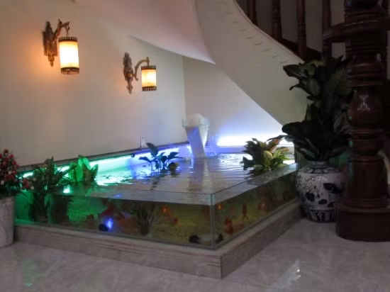 Nếu không gian nhà nhỏ đẹp, có thể đặt hồ cá nhỏ dưới chân cầu thang. Ảnh: Baoxaydung.