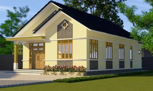 Mẫu nhà cấp 4 nông thôn hiện đại với kiến trúc mái thái đơn giản không có nhiều chi tiết phào chỉ cầu kì, phức tạp. Ảnh: Thietkethicongnhadep.