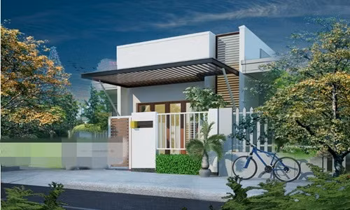 Nhà 1 tầng nổi bật với mái hiên thoáng đãng phía trước. Ảnh: ytuongnhadep.