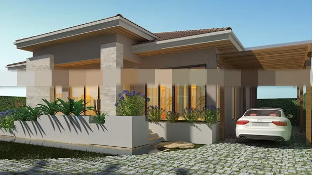 Nhà vườn 1 tầng cổ kính, thanh lịch bởi mái dốc, gạch ốp cao cấp màu nâu sẫm. Ảnh: Nhadepktv.