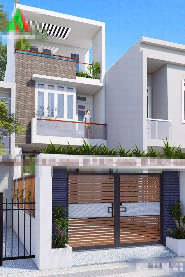 Mẫu nhà phố lệch tầng thiết kế 3 phòng ngủ khép kín, cầu thang có giếng trời và tiểu cảnh phù hợp ở thành phố và thị xã. Ảnh: Maunhadepvn.