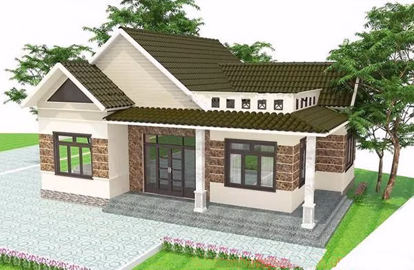 Phổ biến nhất hiện nay là mẫu nhà cấp 4 mái thái thiết kế 3 phòng ngủ riêng, đảm bảo không gian sinh hoạt và nghỉ ngơi cho gia đình. Ảnh: Internet.
