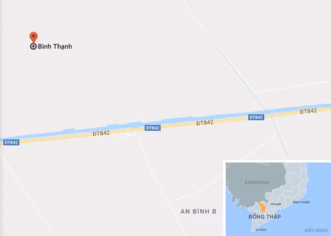 Tuyến kênh Tân Thành - Lò Gạch ở xã Bình Thạnh (chấm đỏ). Ảnh: Google Maps.