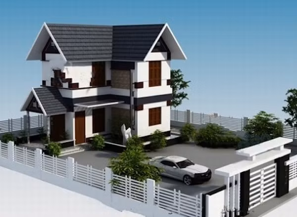 Mẫu biệt thự 2 tầng với kiến trúc đơn giản, nhấn vào không gian sân rộng rãi, thoáng mát. Ảnh: Kientrucsuvietnam.