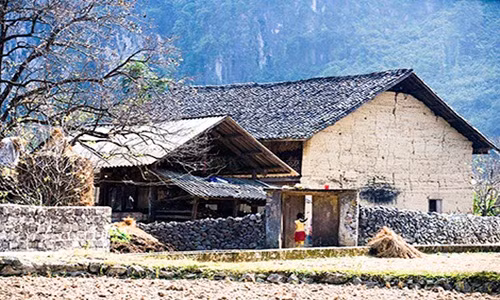 Ngược lên vùng cao nguyên đá Đồng Văn (Hà Giang), du khách không chỉ bị thu hút bởi khung cảnh thiên nhiên hùng vĩ mà còn bị lôi cuốn bởi những ngôi nhà trình tường mang kiến trúc độc đáo của người Mông. Ảnh: NLĐ.
